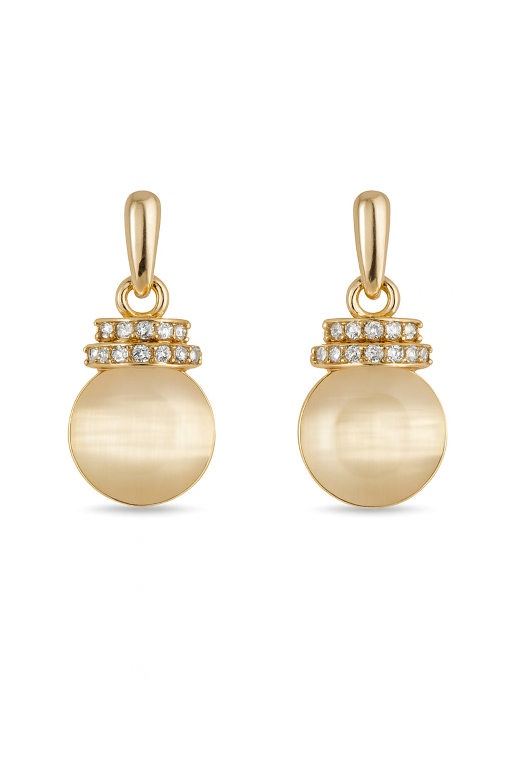 Jewello trendy gold-plated round shape design with white stone stud chain pendant set for women and girls.