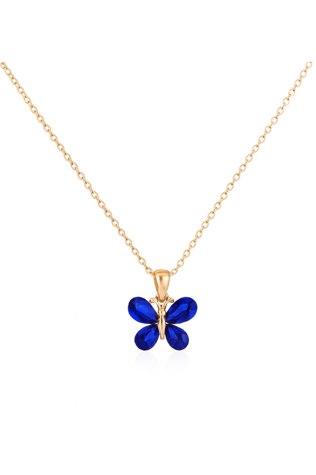 Jewello adorable gold-plated butterfly design with shimmering blue stone stud chain pendant, set for women and girls.