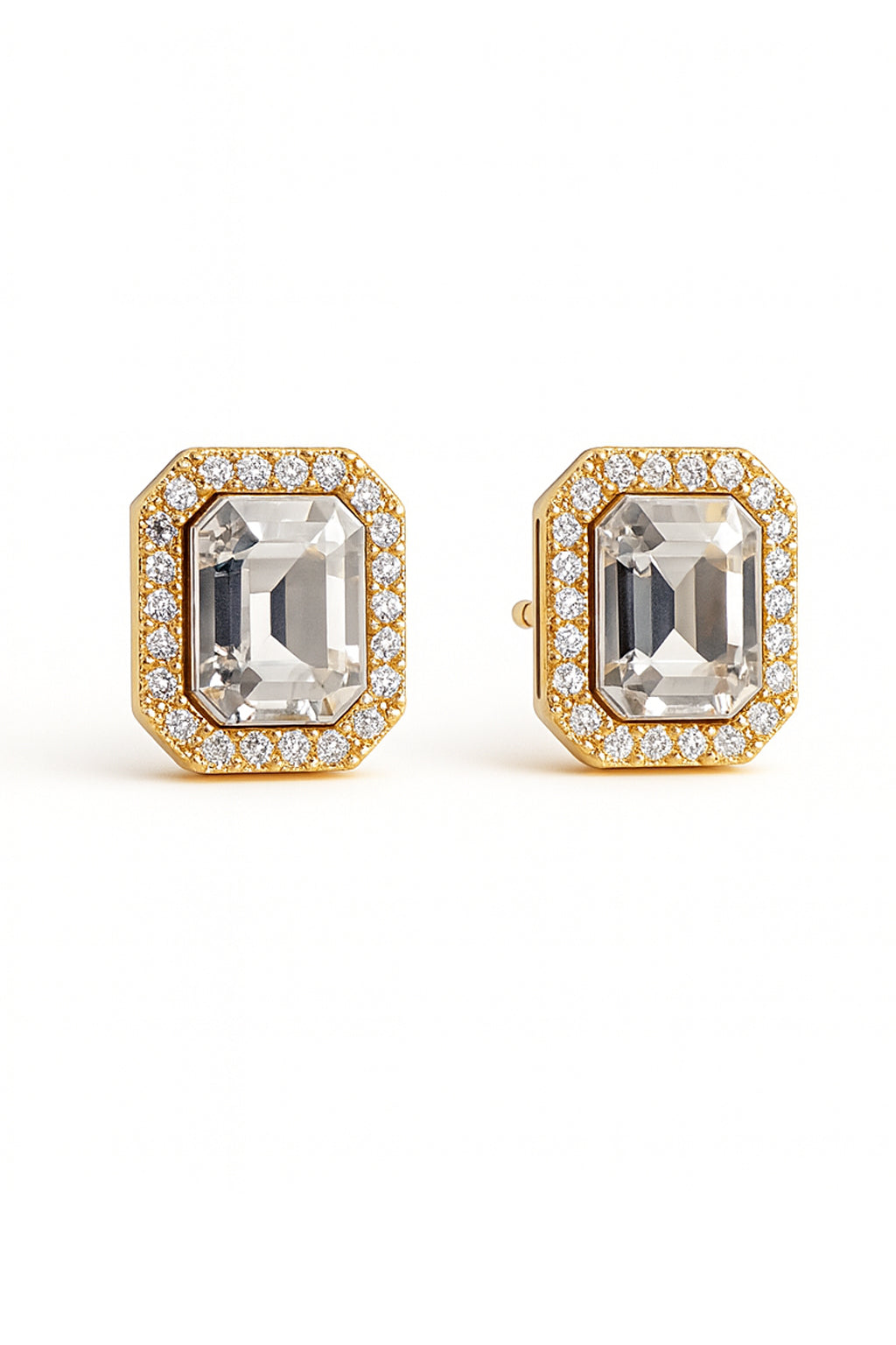 Jewello elegant gold plated with shimmering white stone stud chain pendant, set for women and girls.