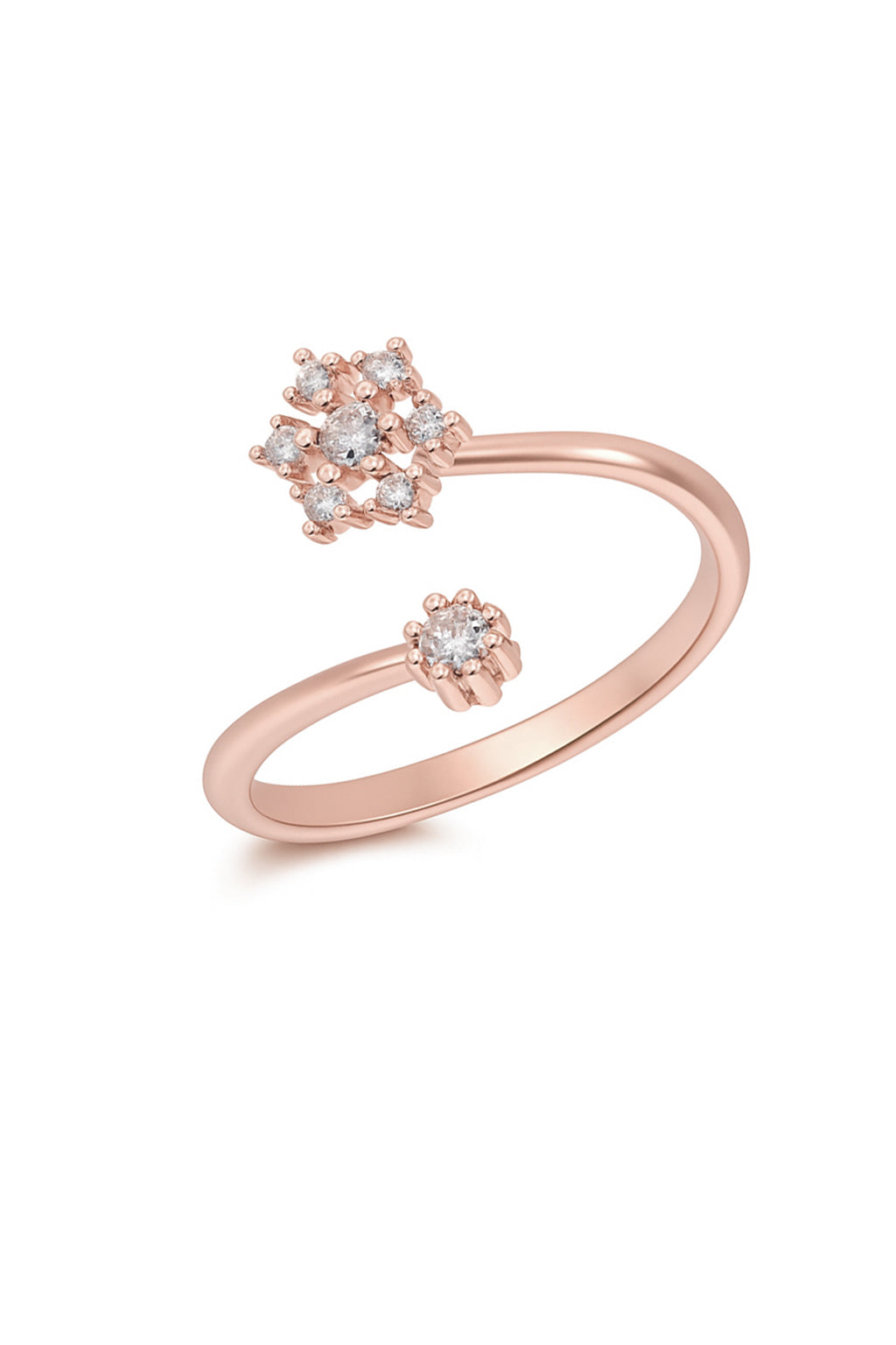 Jewello Rose gold plated floral design and studded American diamond Adjustable finger ring for the women and girls.