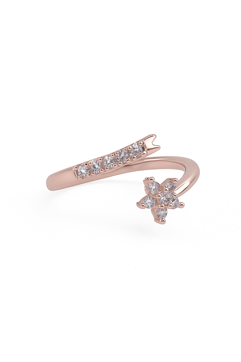 Jewello graceful rose gold-plated floral design with a studded American diamond Adjustable finger ring for the women and girls.
