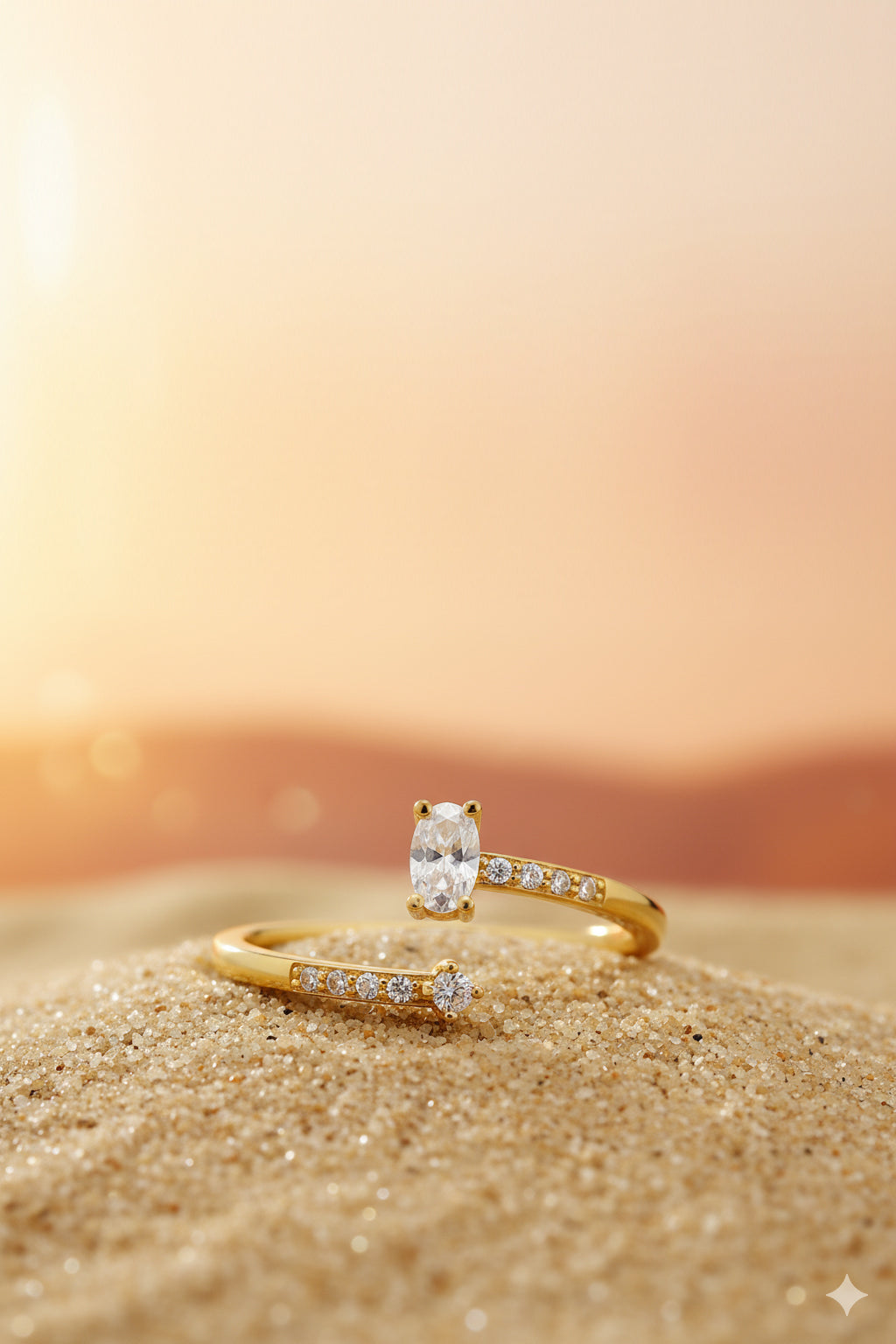 Jewello simple and fancy gold-plated adjustable finger ring for women and girls.
