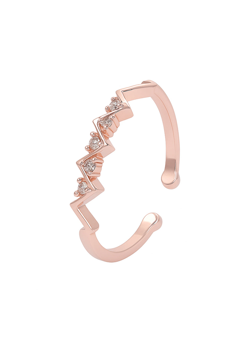 Jewello charming zig-zag rose gold plated and studded American diamond Adjustable finger ring for the women and girls.