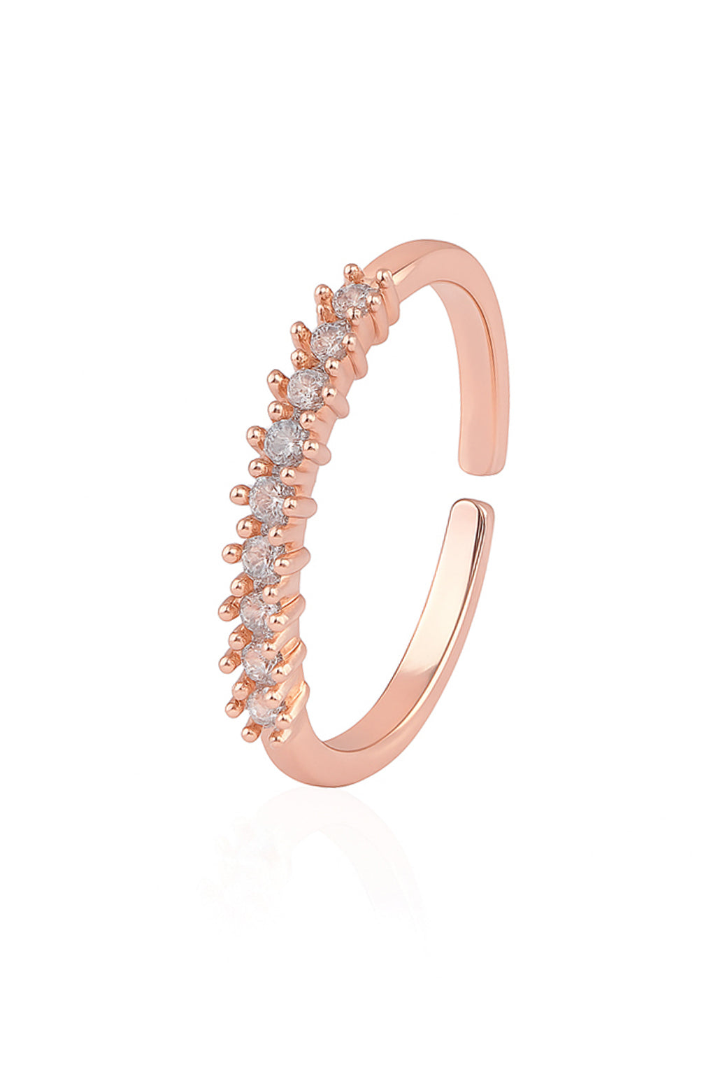 Jewello alluring rose gold plated and studded American diamond Adjustable finger ring for women and girls.