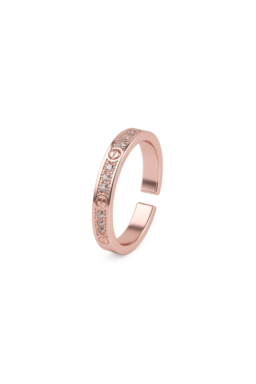 Jewello delightful rose gold and studded American diamond Adjustable finger ring for the women and girls.