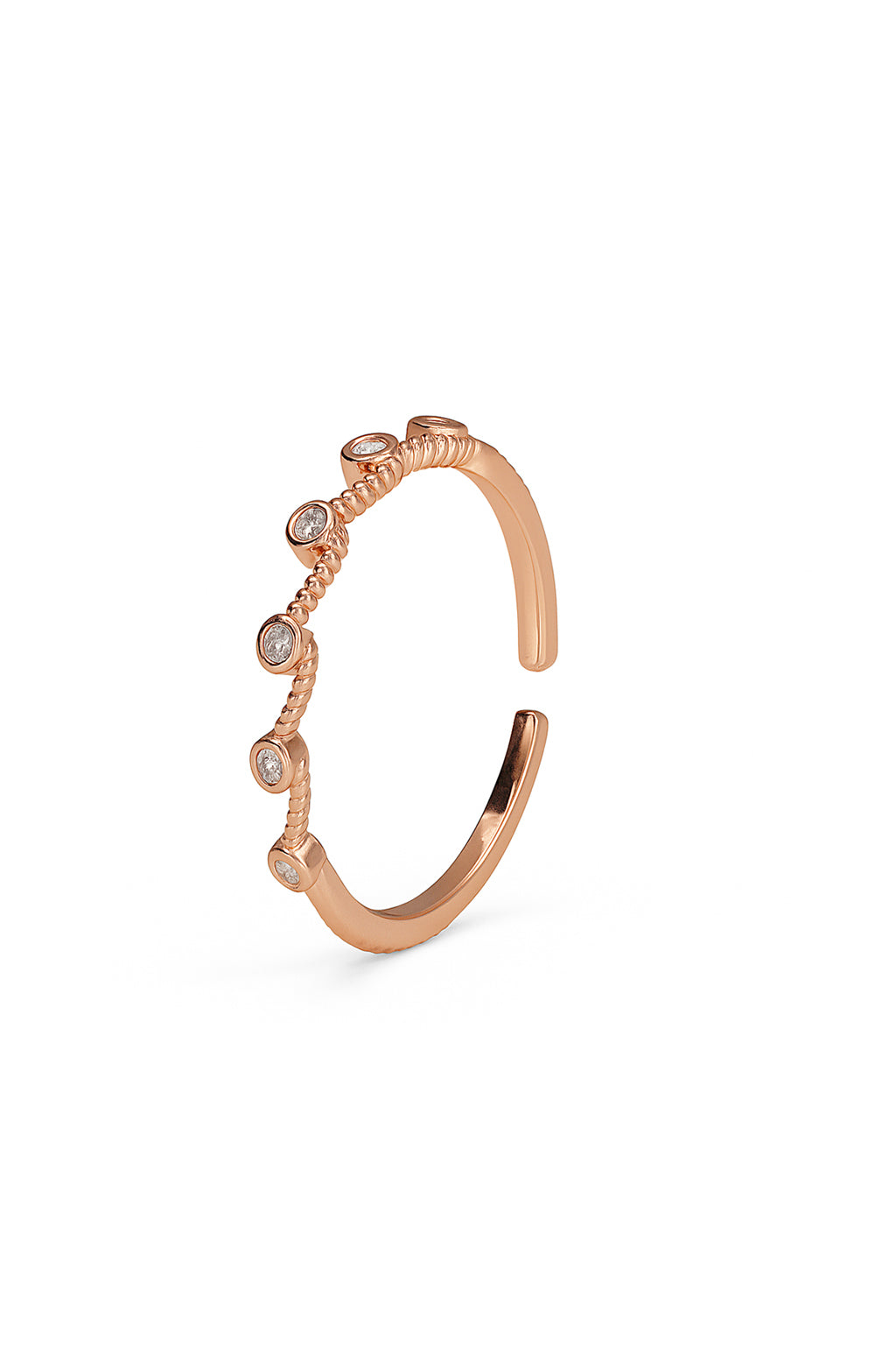 Jewello alluring rose gold plated and studded American diamond Adjustable finger ring for girls and women.