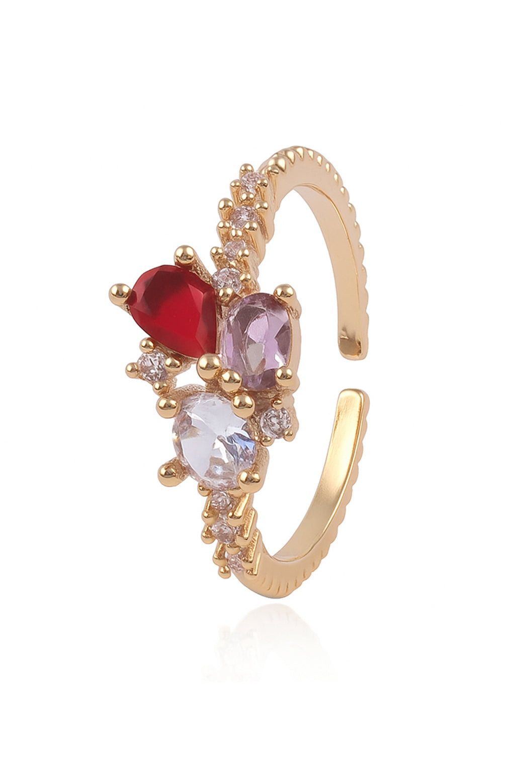 Jewello alluring gold plated and studded American diamond Adjustable finger ring for women and girls.