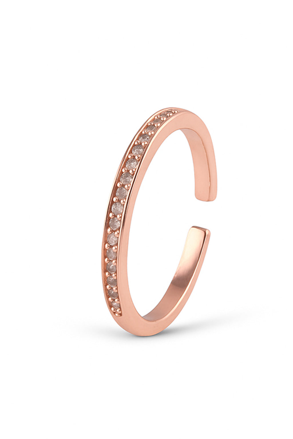 Jewello simple rose gold plated studded American diamond Adjustable finger ring for women and girls.