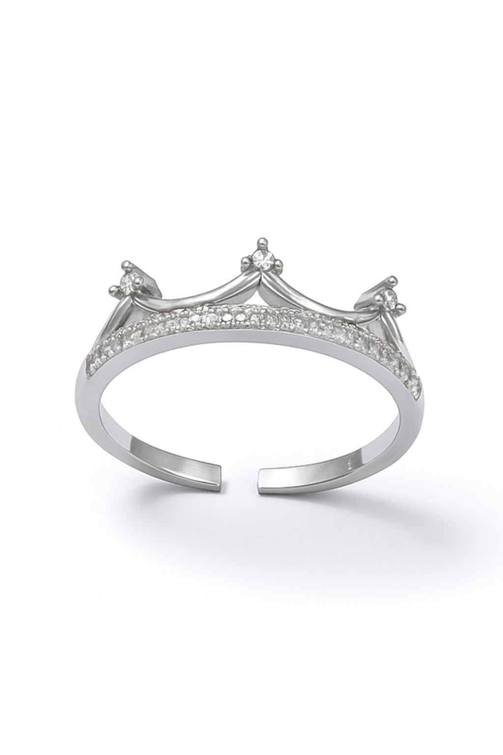 Jewello gracefully silver plated and studded shimmering American diamond Adjustable finger ring for women and girls.
