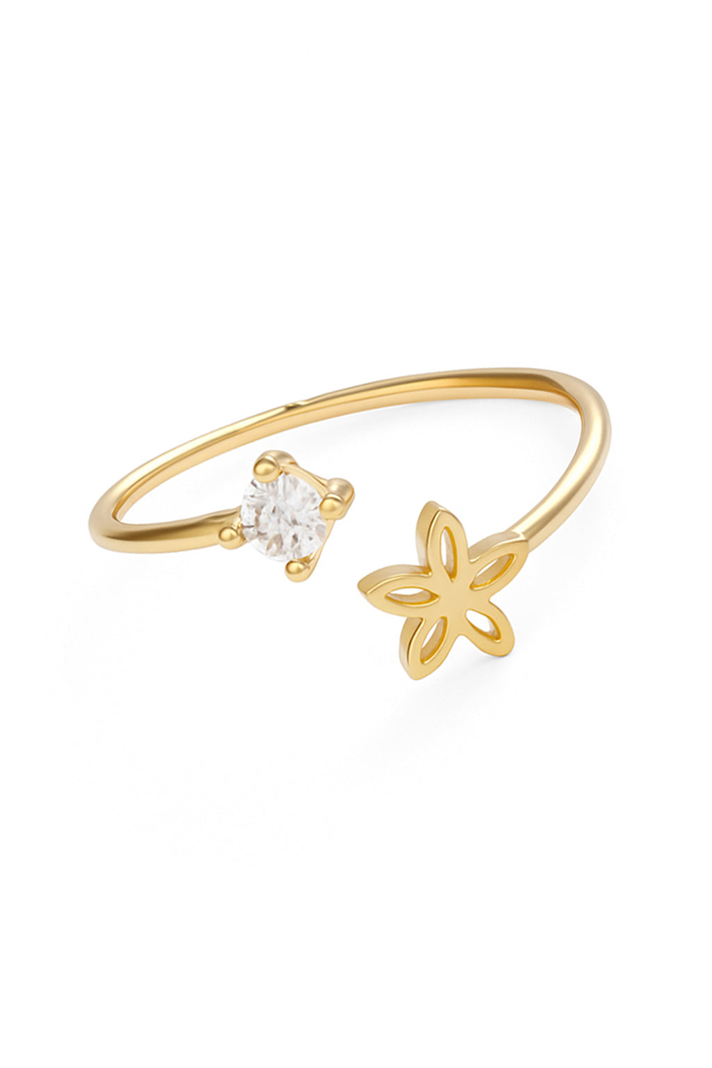 Jewello stylish golden finish floral design and studded American diamond Adjustable finger ring for women and girls.