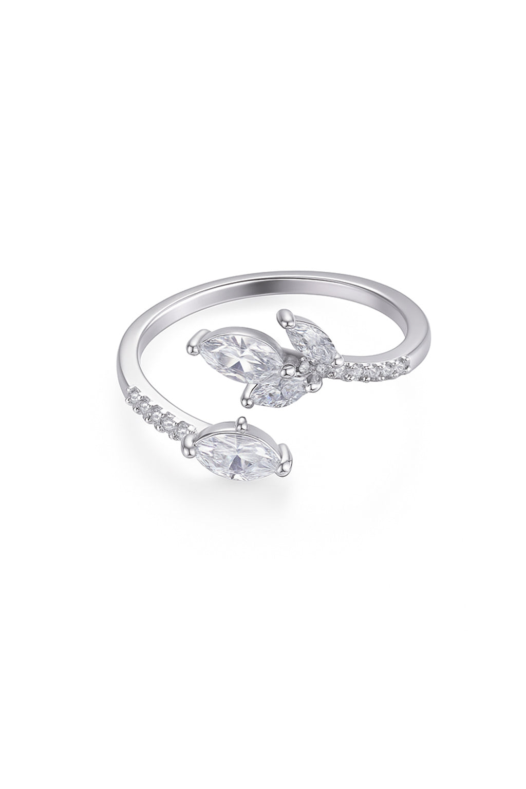 Jewello delicate and stylish silver-plated floral design and studded American diamond Adjustable finger ring for women and girls.