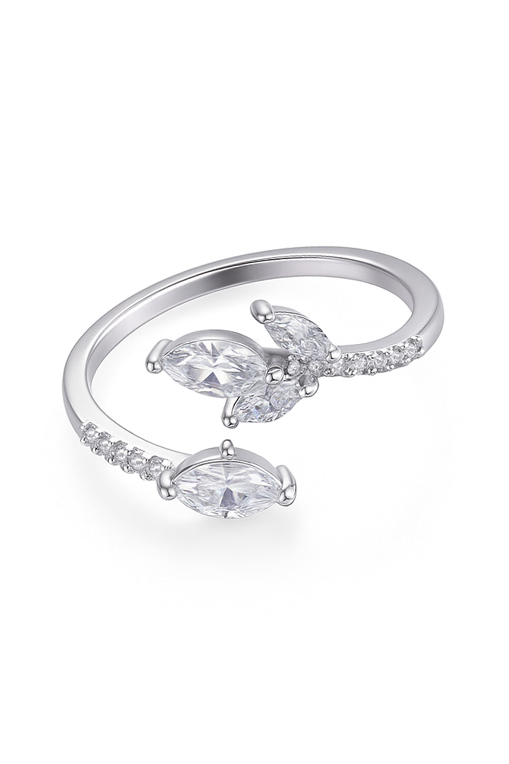 Jewello delicate and stylish silver-plated floral design and studded American diamond Adjustable finger ring for women and girls.