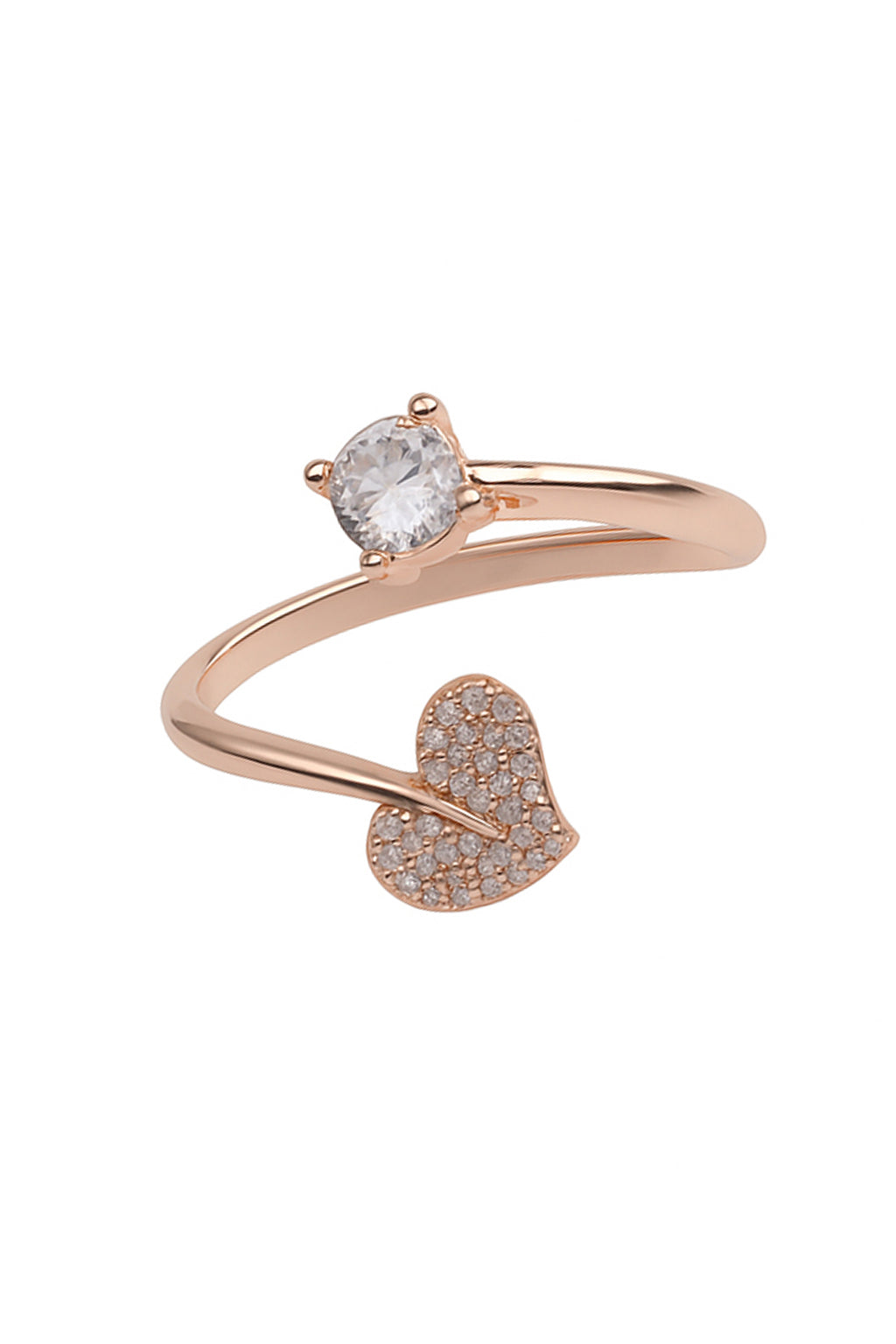 Jewello charming rose gold plated heart shape design and studded American diamond Adjustable finger ring for women and girls.