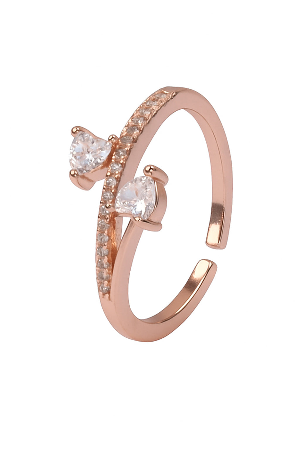 Jewello alluring rose gold plated and studded shimmering white stone with an American diamond Adjustable finger ring for women and girls.