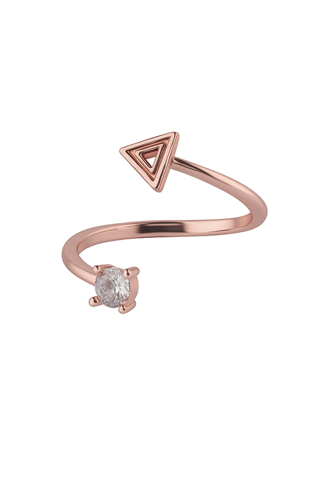 Jewello delicate and trendy rose gold plated Tringale design and studded shimmering white American diamond Adjustable finger ring for women and girls.