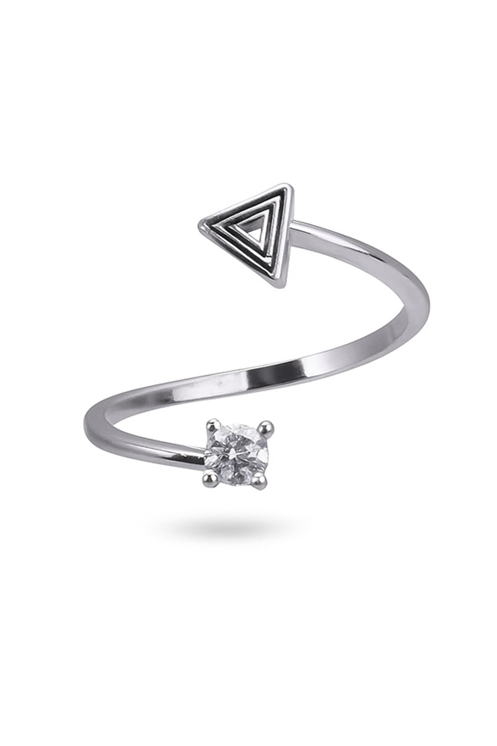 Jewello glossy silver-plated Tringale design and studded shimmering white American diamond Adjustable finger ring for women and girls.