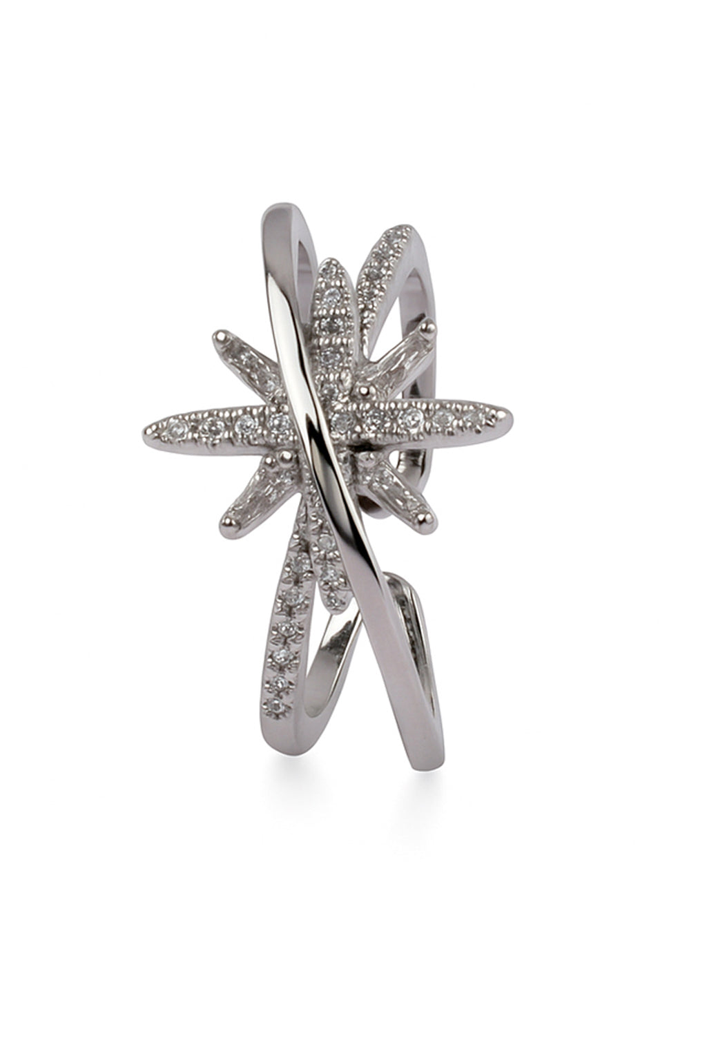 Jewello stunning silver-plated floral design and studded American diamond Adjustable finer ring for women and girls.