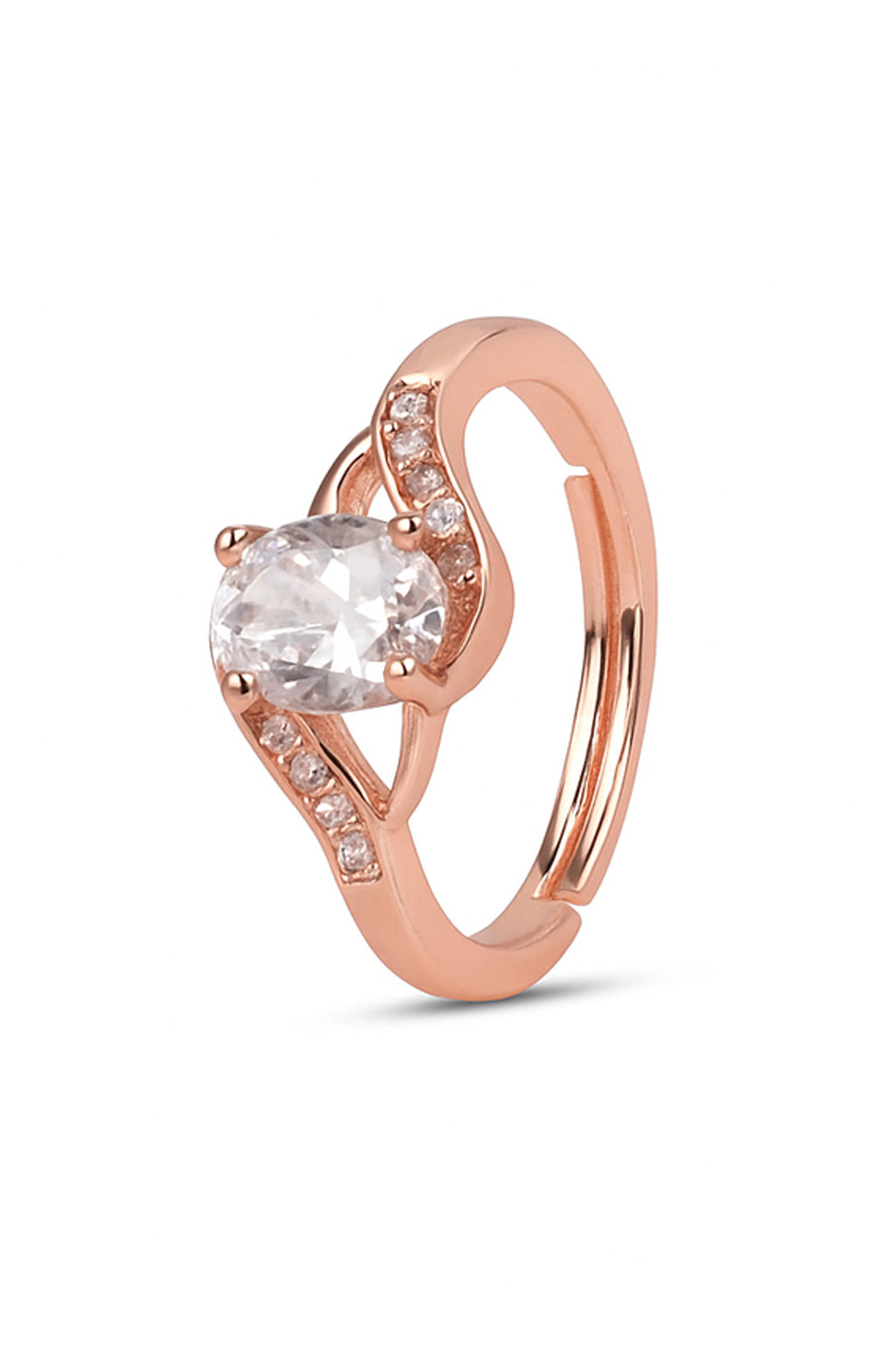 Jewello delicate rose gold platted and studded American diamond Adjustable finger ring for women and girls.