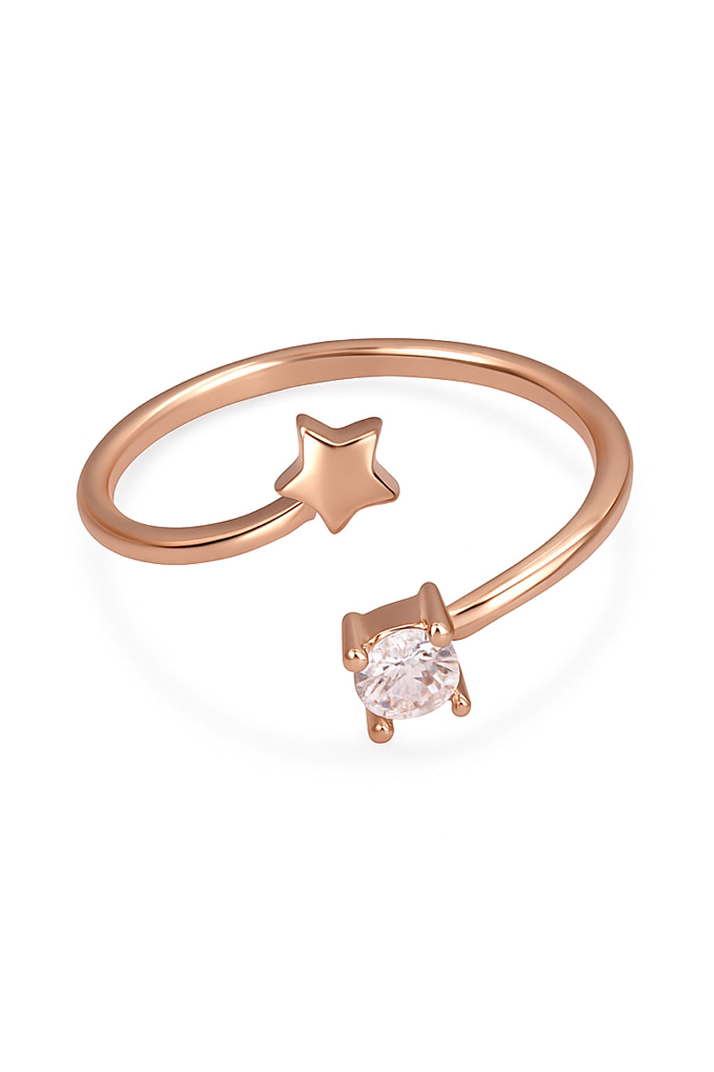 Jewello Adorable trendy rose gold plated star shape design and studded shimmering American diamond Adjustable finger ring for women and girls.