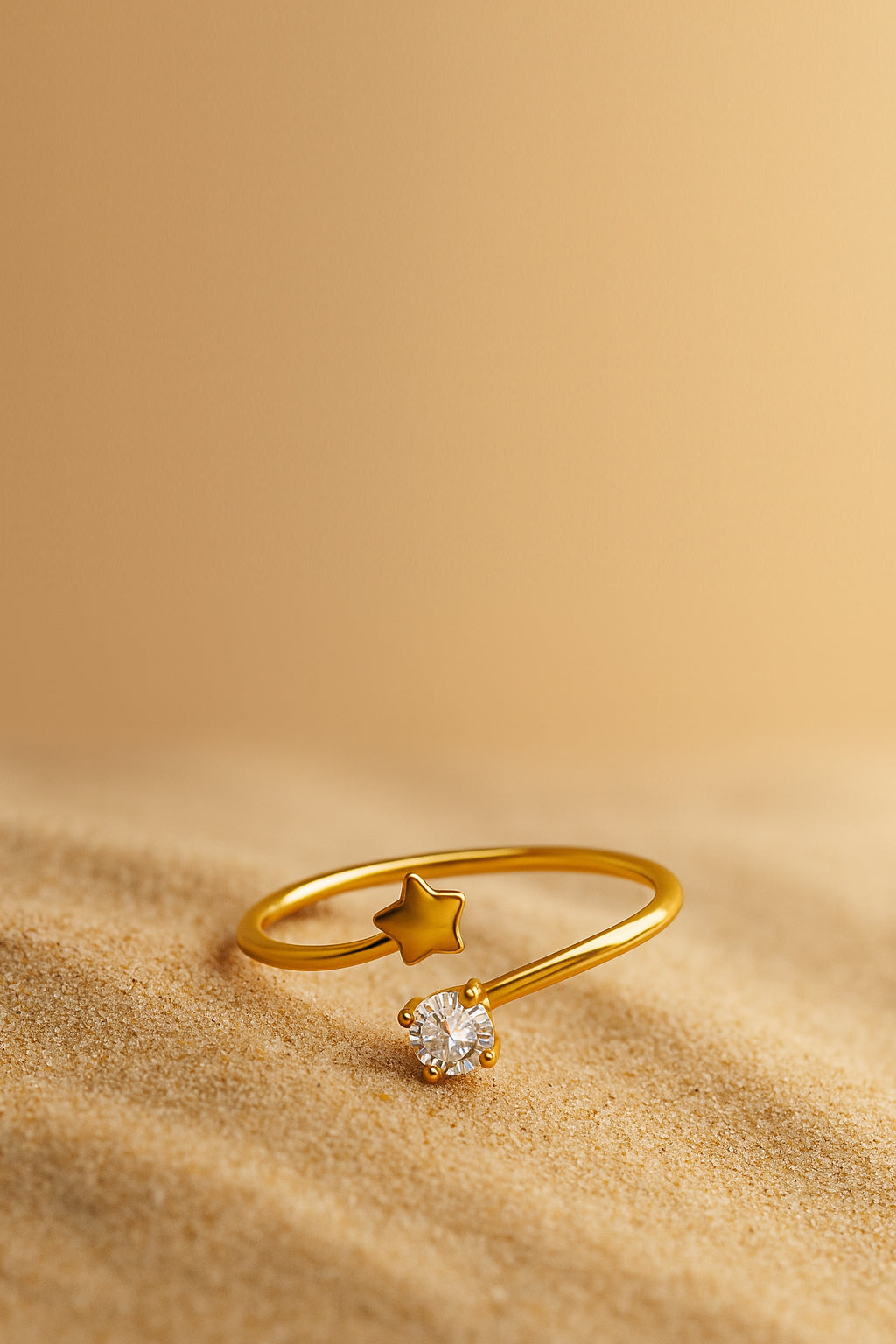 Jewello fascinating gold-plated star design and studded shimmering American diamond Adjustable finger ring for women and girls.