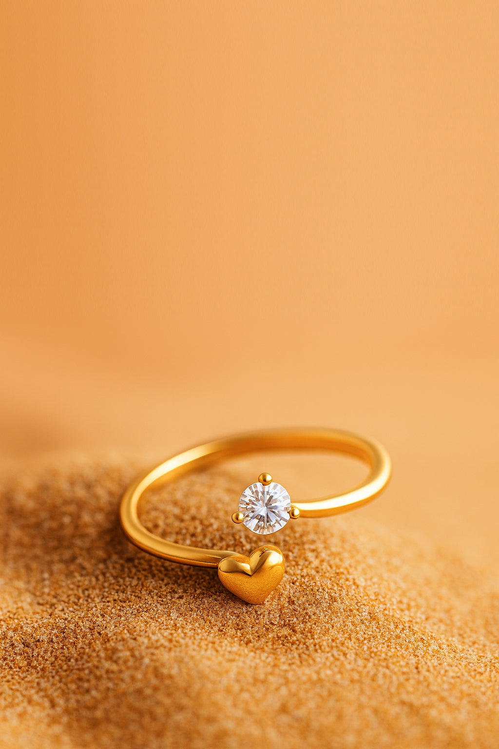Jewello charming tiny heart design gold plated and studded shimmering American diamond Adjustable finger ring for women and girls.