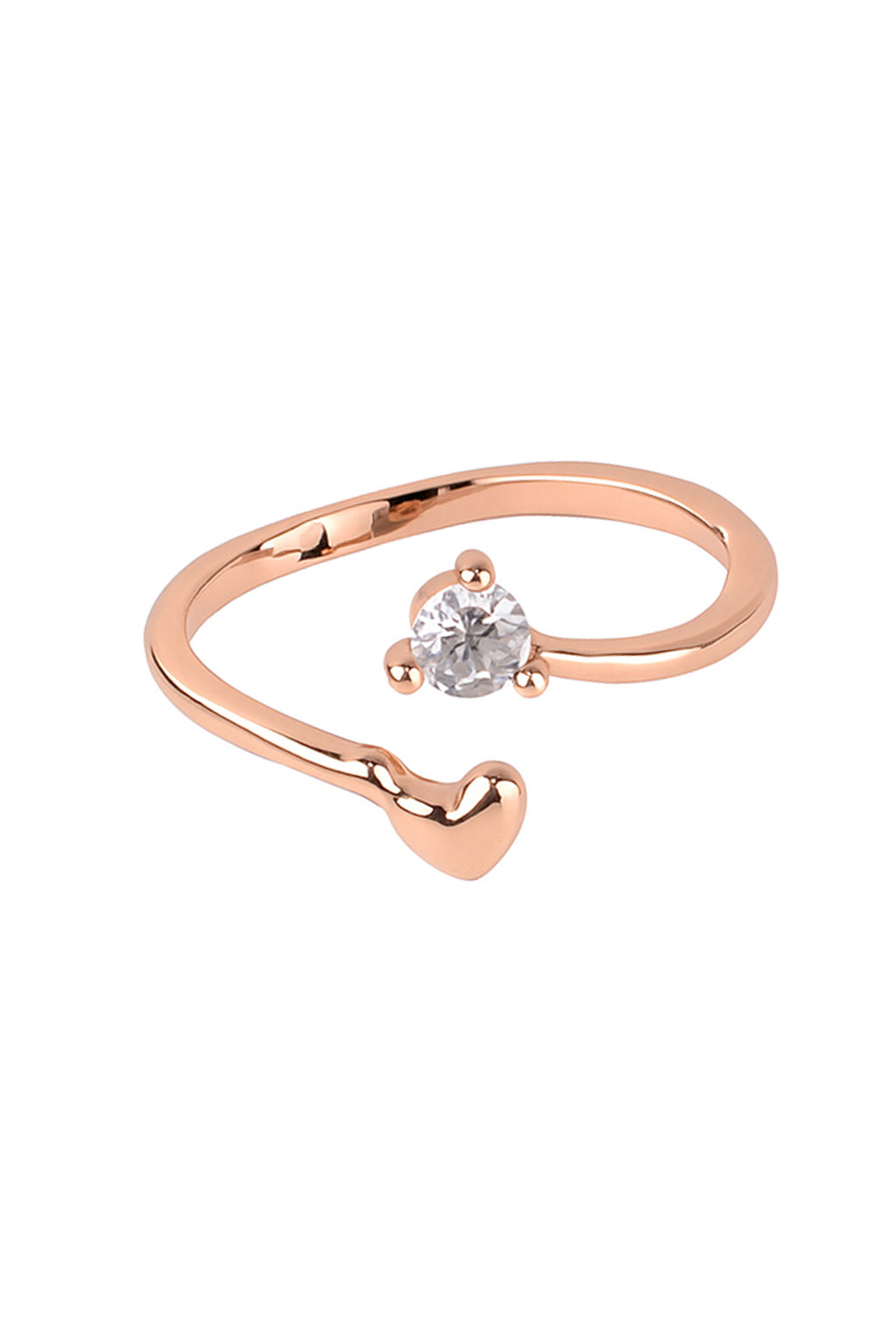 Jewello alluring tiny heart design rose gold plated and studded American diamond Adjustable finger ring for women and girls.