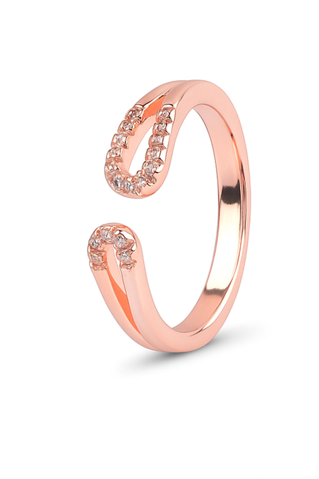 Jewello classic rose gold plated and studded American diamond Adjustable finger ring for women and girls.