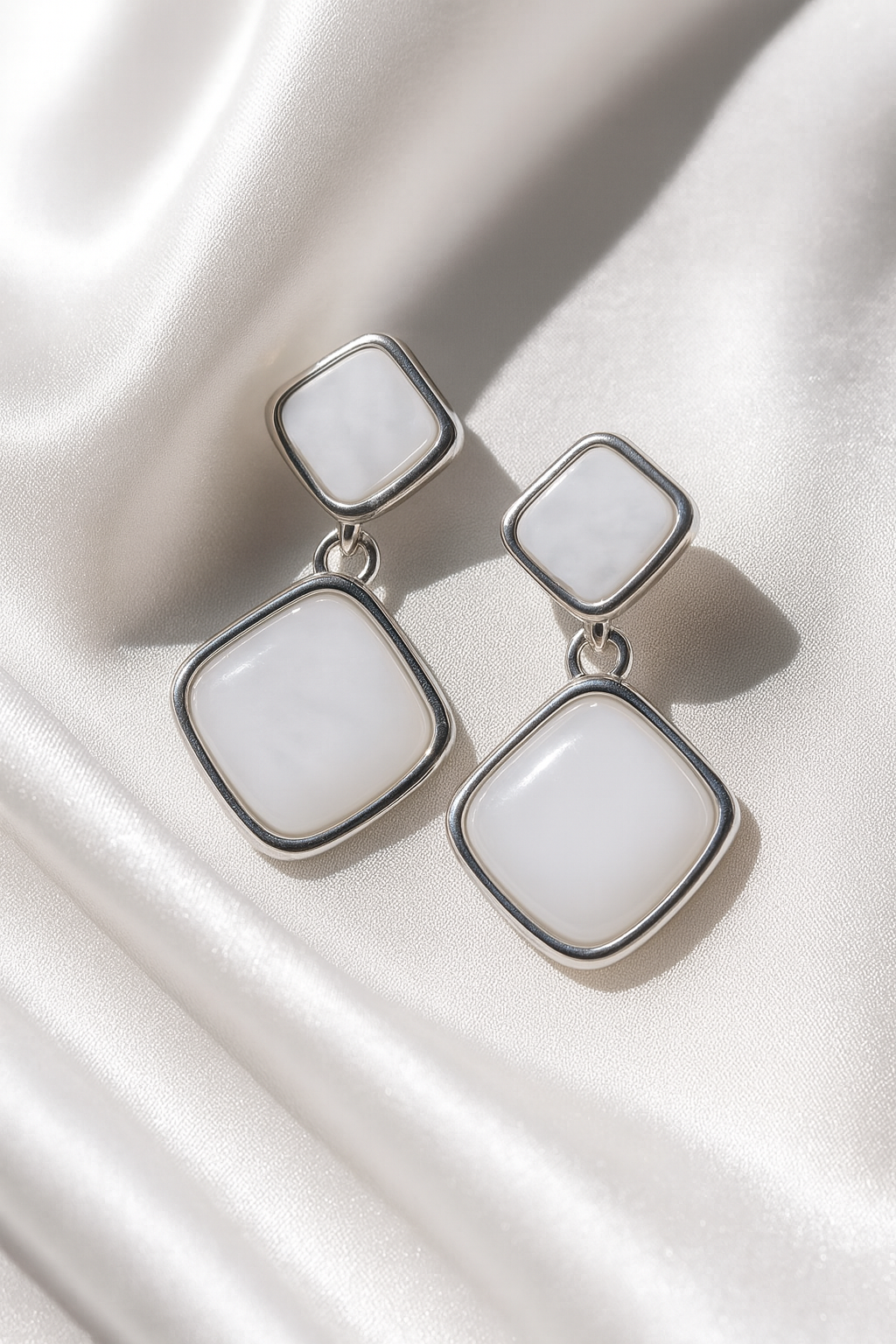 Jewello fashionable silver-plated square design with white stone stud dangle Korean earring for women and girls.