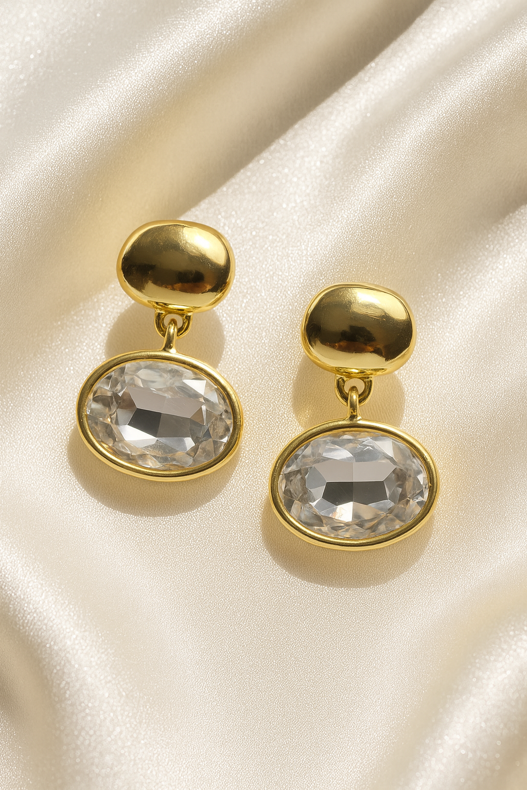 Jewello trendy gold plated sparkling white stone stud anti tarnish Korean earring for women and girls.