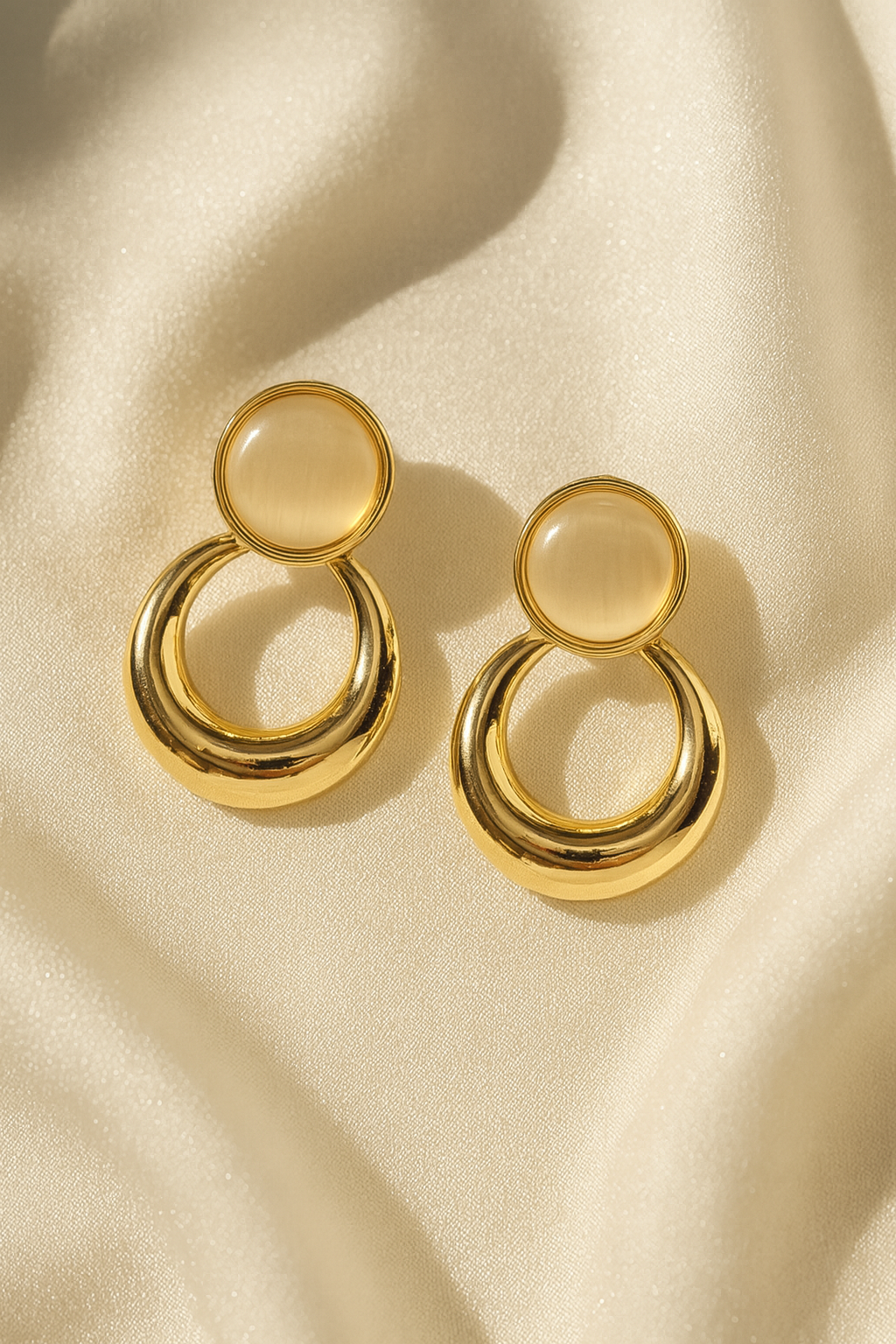 Jewello adorable gold-plated Bali design and light pink stone stud anti tarnish dangle Korean earring for women and girls.