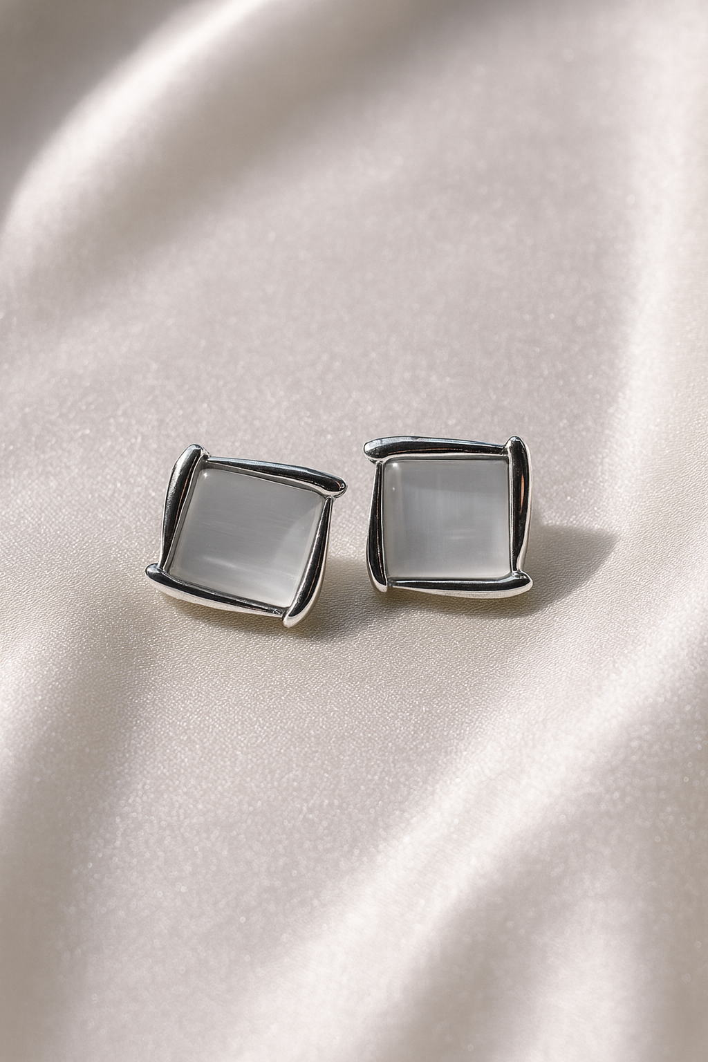 Jewello fancy silver plated square design with white stone stud anti tarnish Korean earring for women and girls.