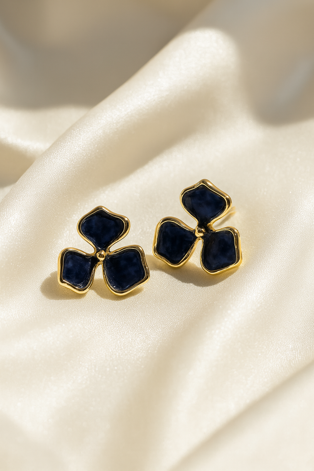 Jewello stylish flower design with black stone stud dainty korean earring for women and girls. Daily wear earring. Office wear earring. Gift for her.