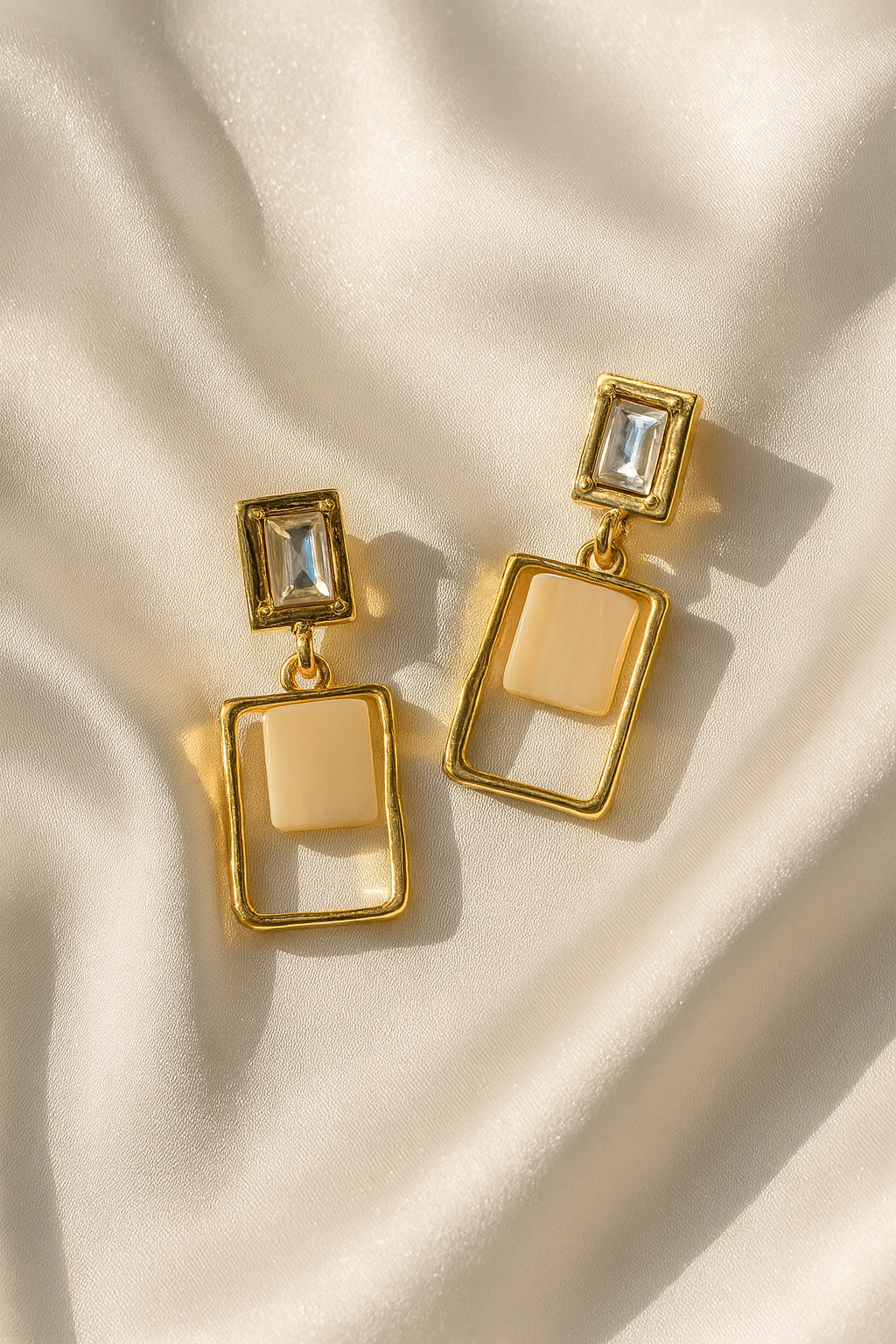 Jewello fancy gold plated multi shape design with white stone stud anti tarnish Korean earring for women and girls.