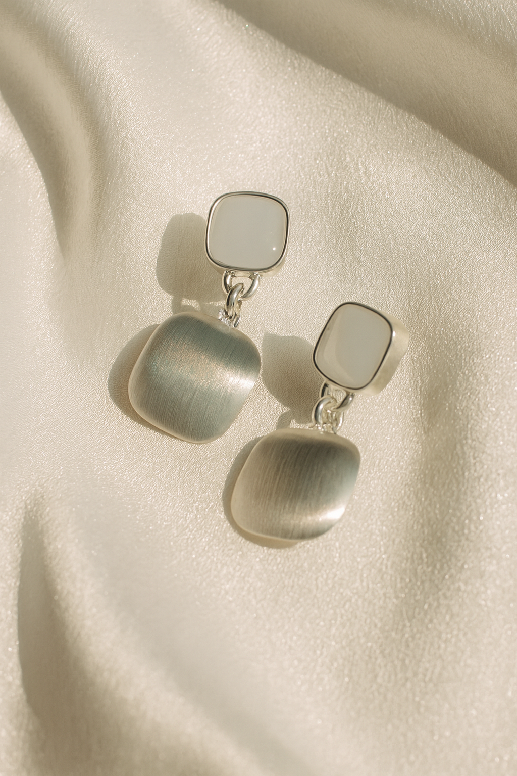 Jewello trendy silver-plated square design white stone stud dangle Korean earring for women and girls.