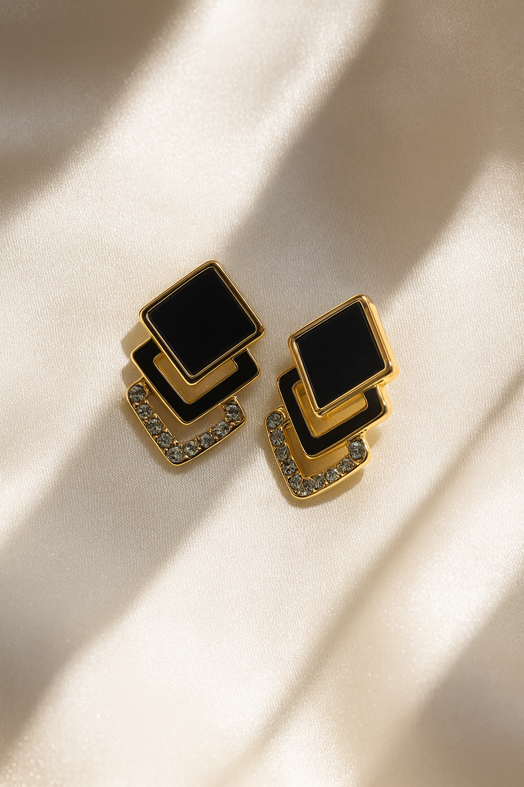 Jewello gold plated square design with stone stud sterling dangle Korean earring for women and girls.