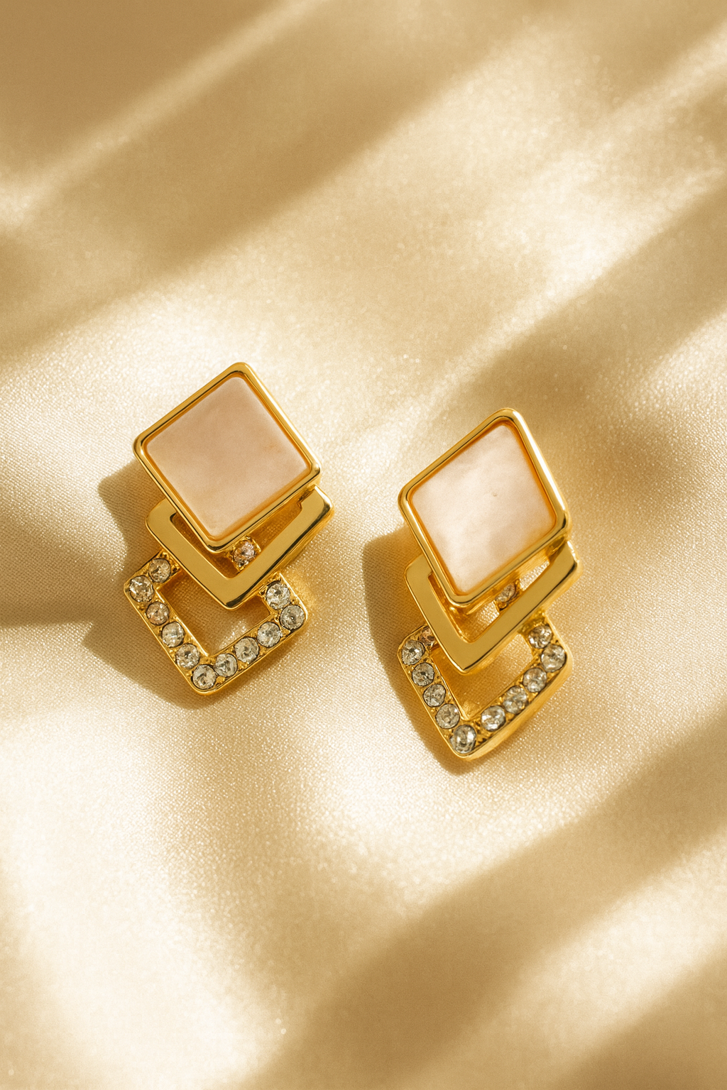 Jewello fashionable gold plated square design with shimmering stone stud anti tarnish Korean earring for women and girls.
