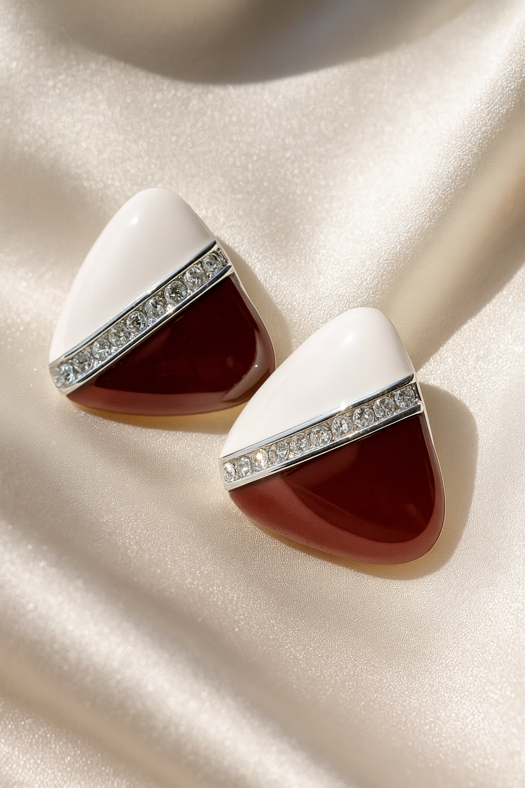 Jewello delicate triangle shape design with white brown color dainty Korean earring for women and girls.