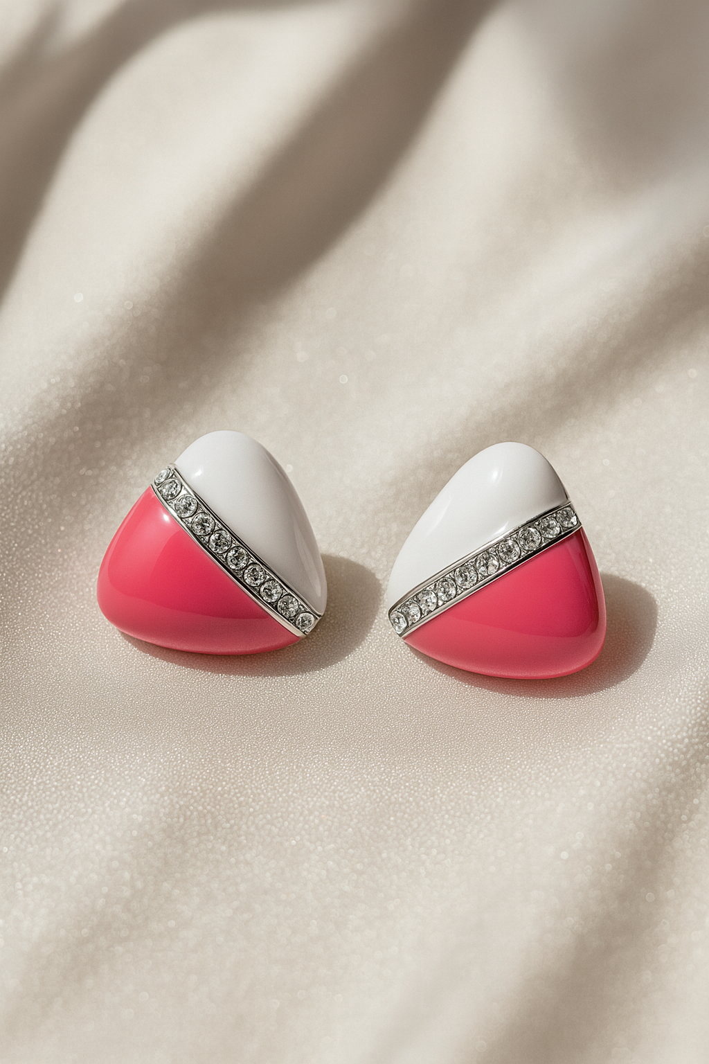 Jewello delicate triangle shape white pink color stud Korean earring for women and girls.