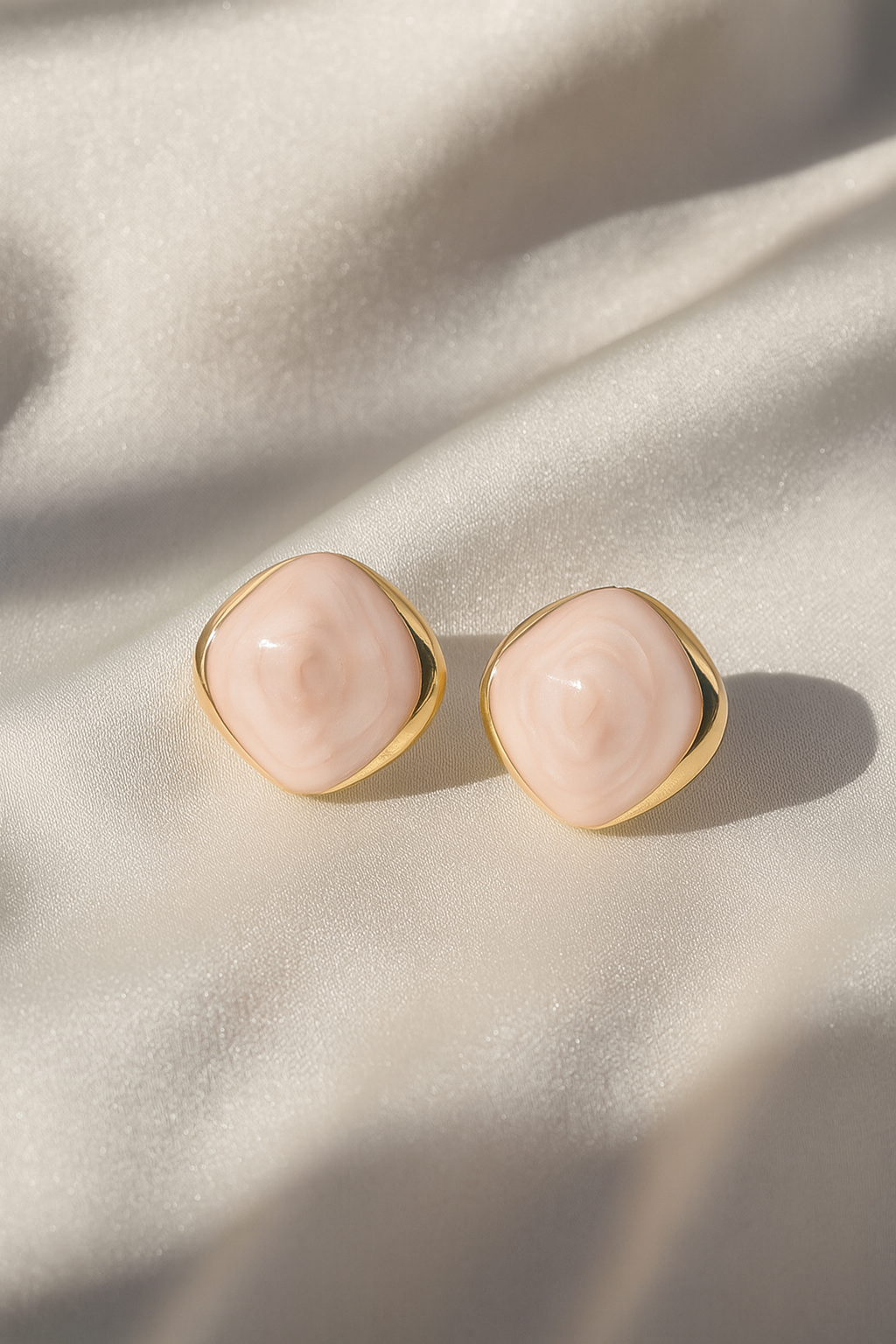 Jewello trendy gold-plated square design with radiant pink stone stud dainty Korean earring for women and girls.