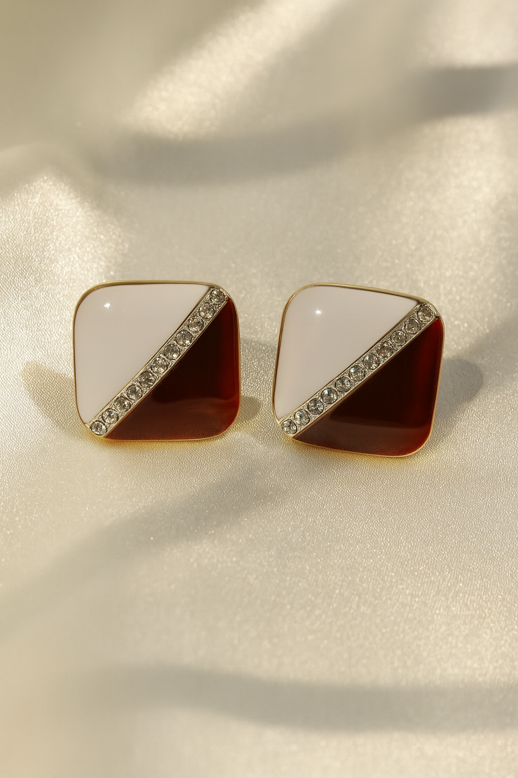 Jewello delicate square design with white brown color stud dainty Korean earring for women and girls.