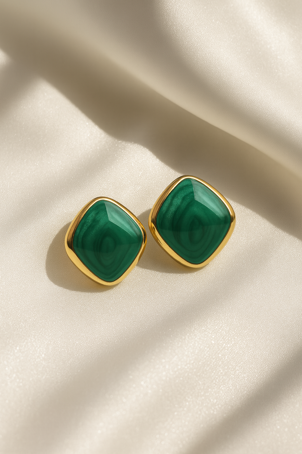 Jewello trendy gold-plated square design with green stone stud dainty anti tarnish Korean earring for women and girls.