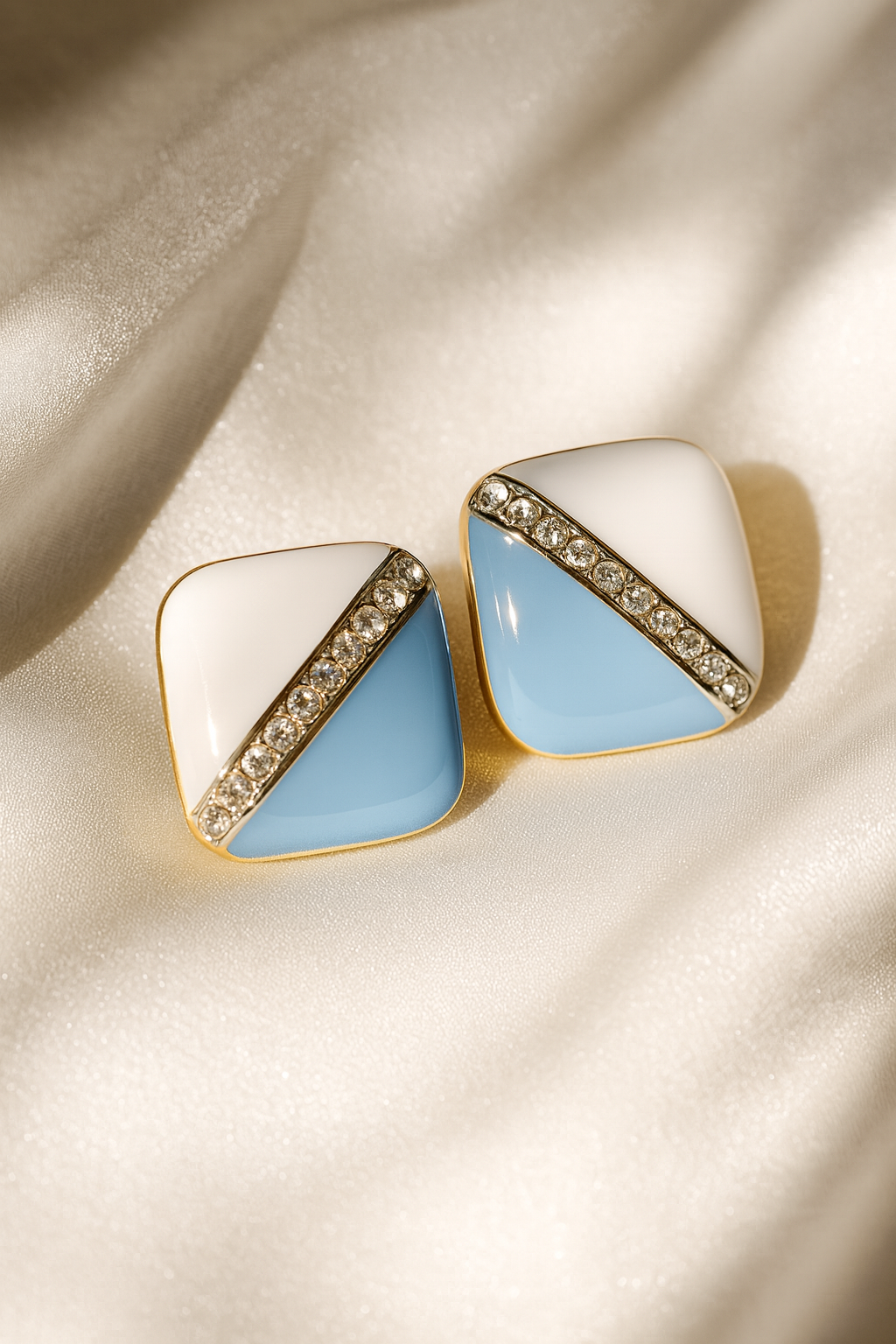 Jewello fashionable square design with white sky blue stud Korean earring for women and girls.