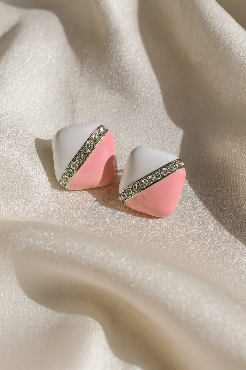 Jewello stylish square design with white light pink color and white diamond stud Korean earring for women and girls.