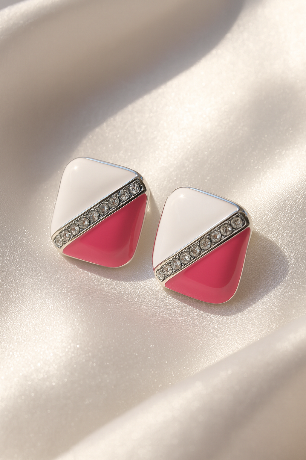 Jewello fancy square design with white pink colure stud dainty Korean earring for women and girls.