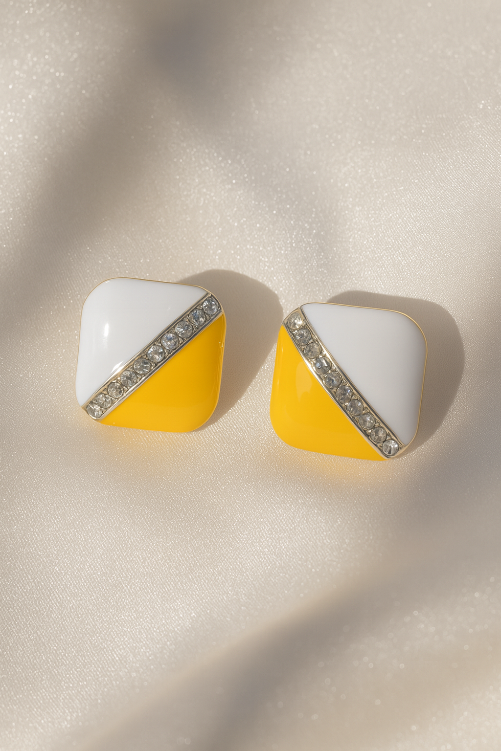 Jewello delicate square design with white yellow colure stud dainty Korean earring for women and girls.
