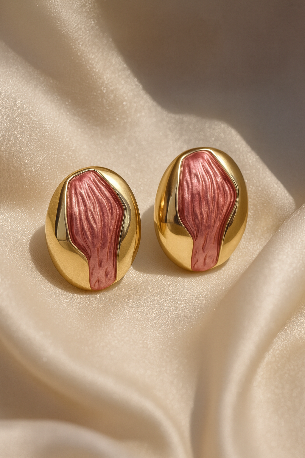 Jewello stylish gold-plated oval shape pink colour dainty Korean earring for women and girls. Daily wear earring. Office wear earing, party wear earring. Gift for her.