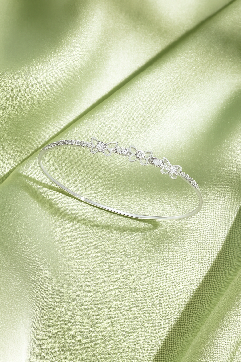 Jewello trendy silver plated with shimmering white stone stud cuff bracelet, Kada bracelet for women and girls.
