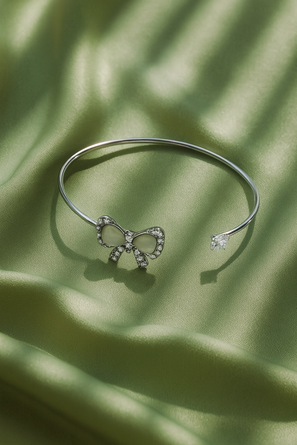 Jewello trendy silver plated with shimmering white stone stud cuff bracelet, Kada bracelet, Kada bracelet for women and girls.