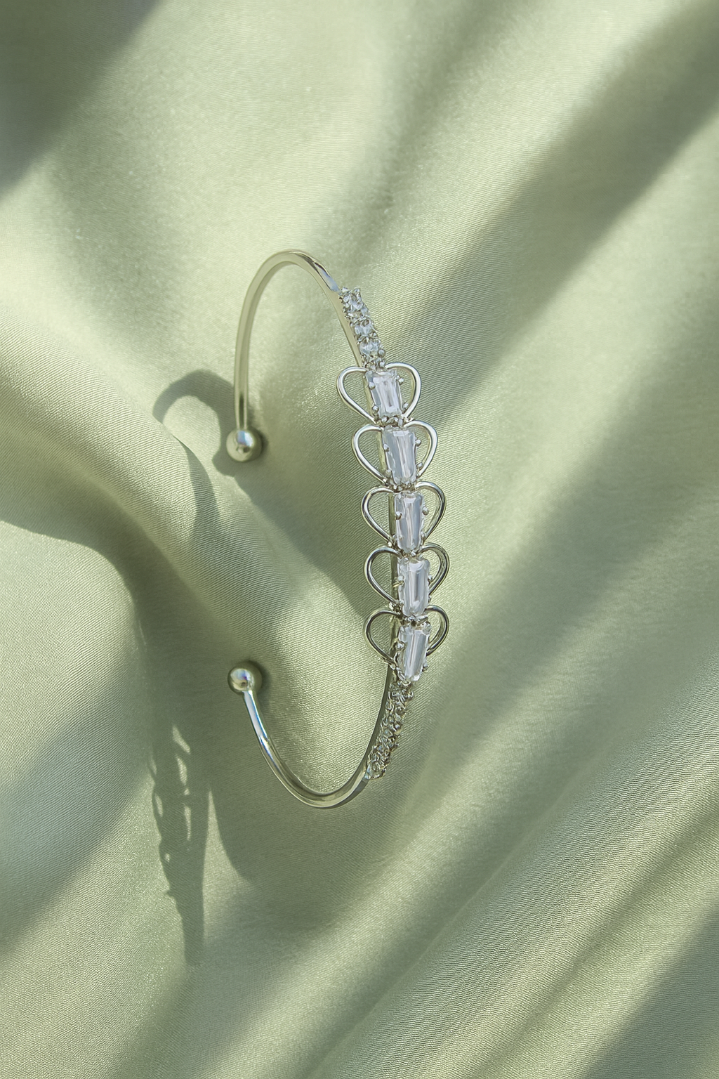 jewello stylish silver plated with shimmering white stone stud Adjustable cuff bracelet for women and girls.