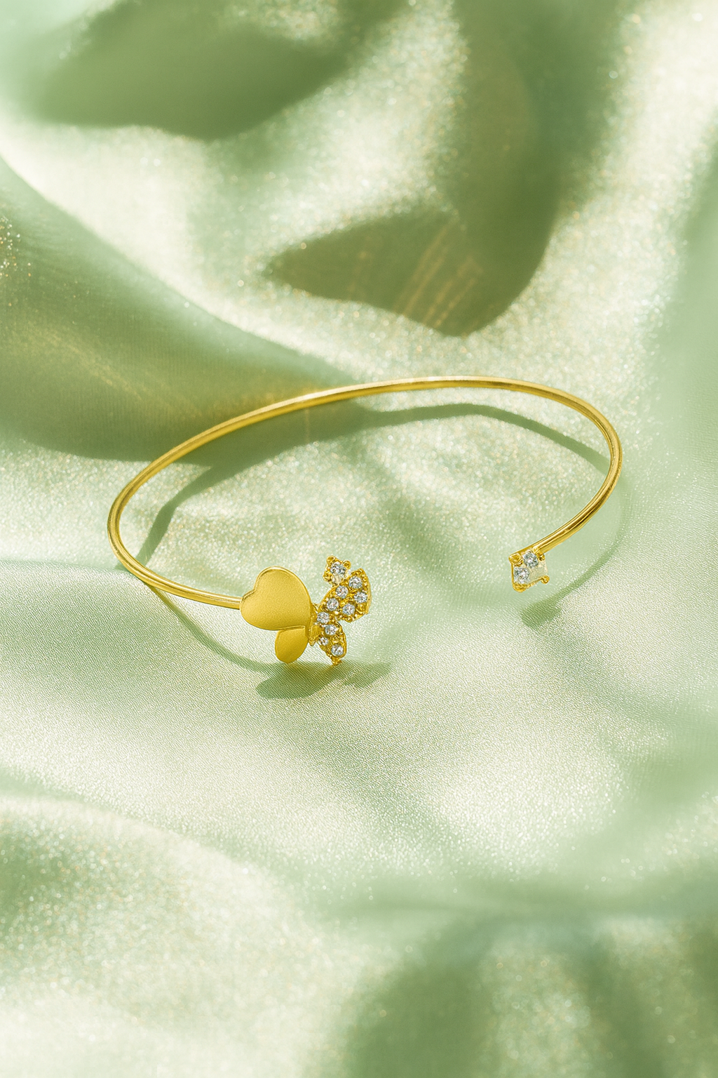 Jewello delicate gold plated with shimmering white stone stud cuff bracelet, Kada bracelet for women and girls.